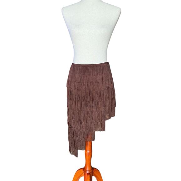 Hanna Schoenberg Brown Fringe Skirt Layered Asymmetrical Hem Festival Boho 4 - Picture 2 of 9